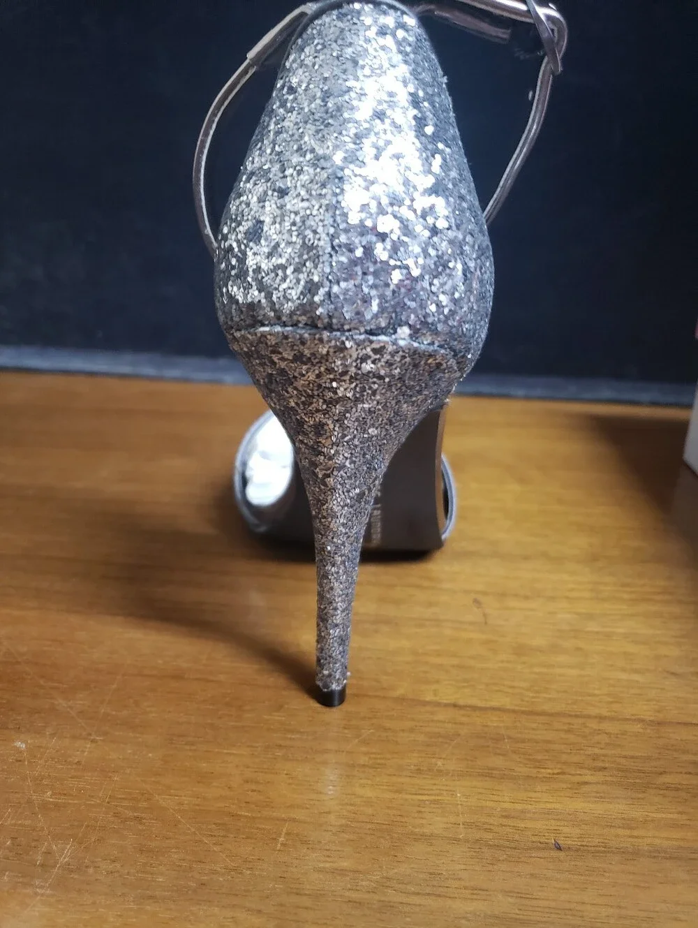 Women's Silver Glitter Ankle-Strap High Heel Sandals